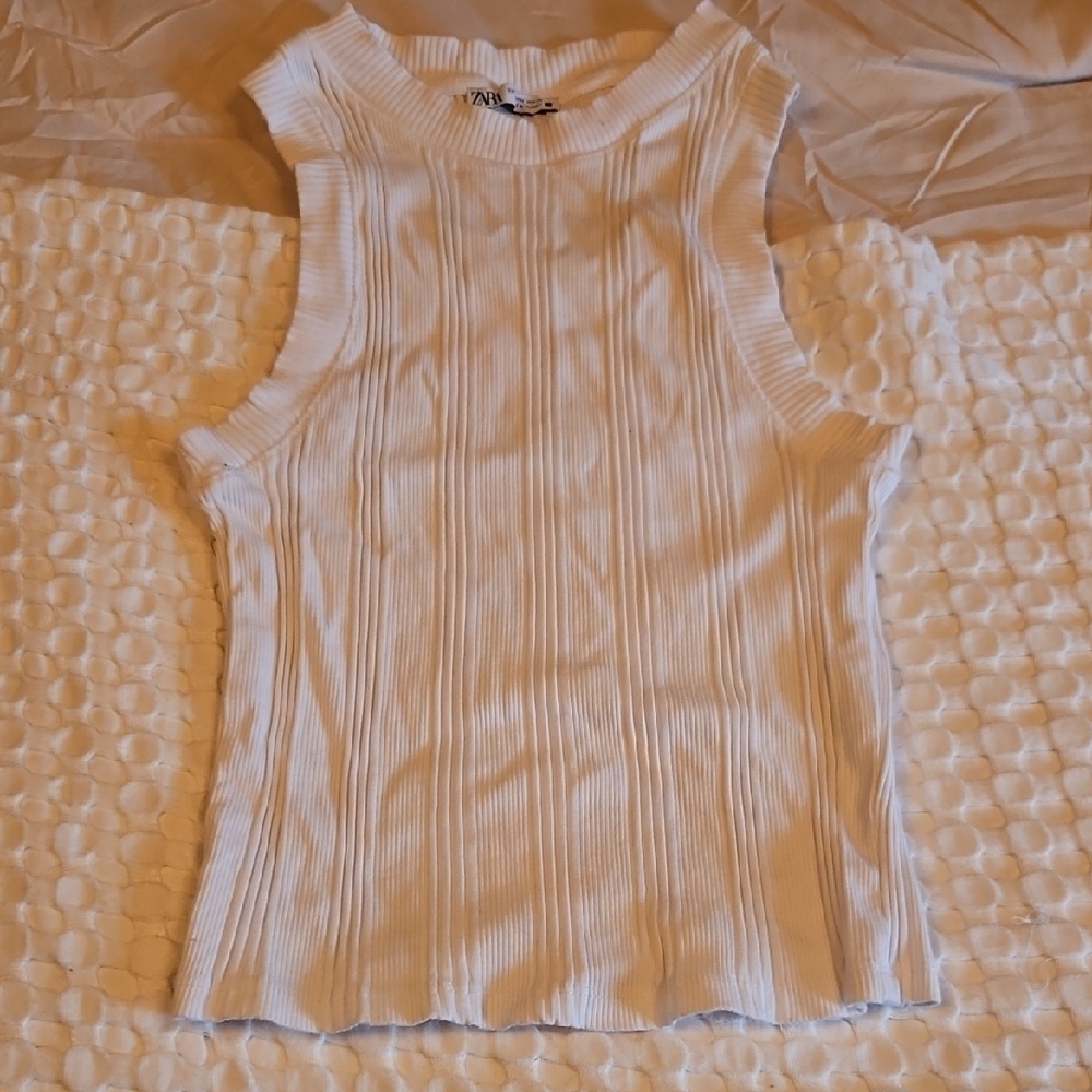 Zara Cream Ribbed Muscle Tee